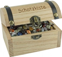 Schatzkiste 9.5 cm mit Aufdruck gefllt mit Trommelsteinen